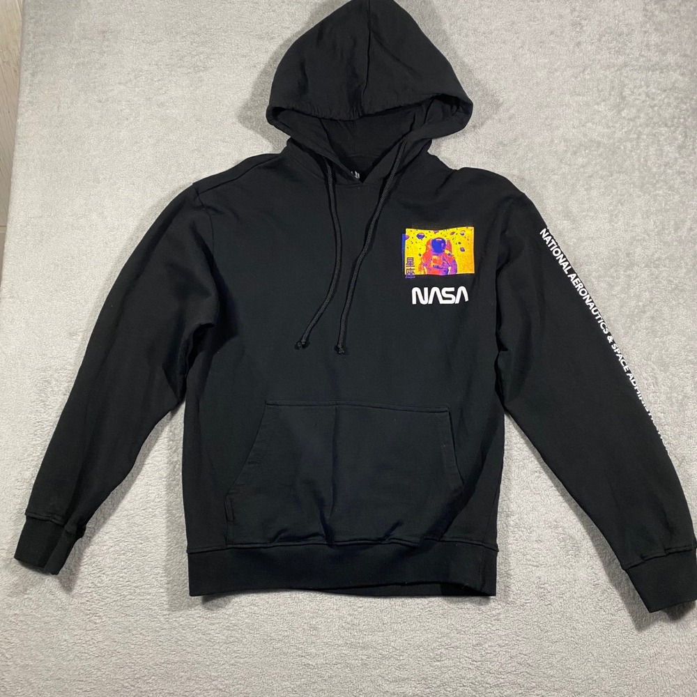 Hyper Space NASA Hoodie Mens Lg Black Thermal Astronaut Graphic Kanji Worm Logo - Picture 2 of 12